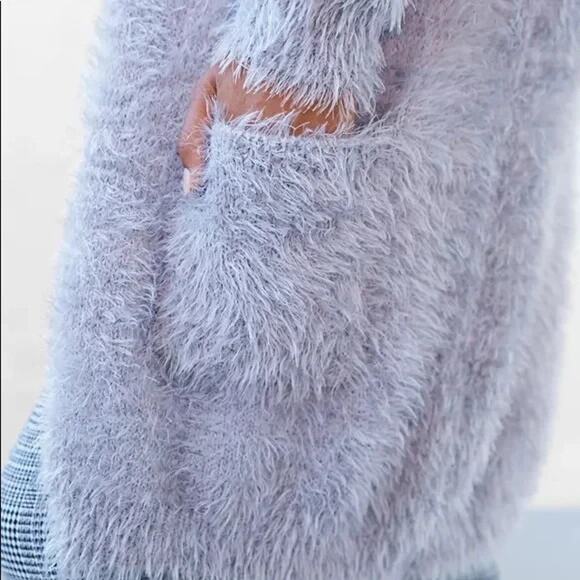 $269 For Love And Lemons XS Fuzzy Blizzard Sweater Cardigan Duster Purple - Picture 4 of 11